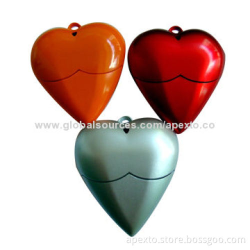Heart-shaped USB Flash Drives, Customized Packaging Types/Logos Accepted, 256MB to 32GB